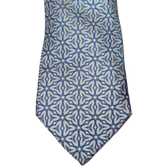 HERMÈS Silk Necktie 60” Extra Long 7937 MA Blue Green Geometric Floral Design - Picture 1 of 8